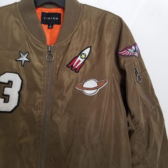 Timing Army Green Handmade Patched Bomber Jacket - Picture 10 of 15